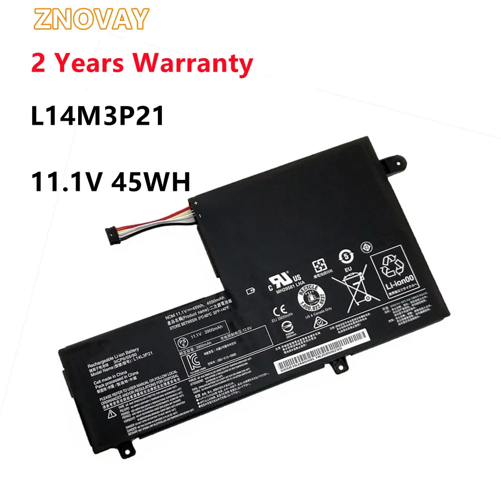 

ZNOVAY L14L3P21 L14M3P21 Laptop Battery For Lenovo Flex 3-1470 1580 5B10G78611 Edge 2-1580 Yoga 500 14ISK L14M3P21 11.1V 45WH