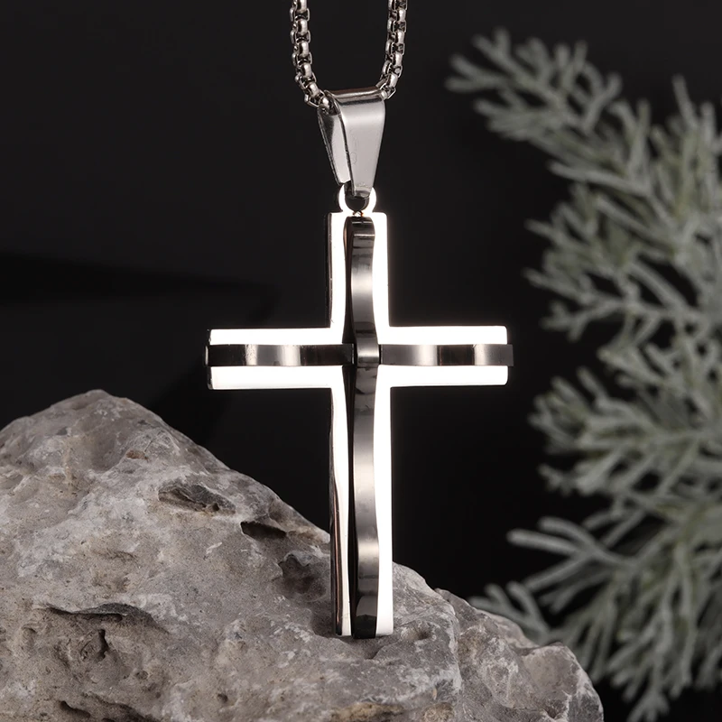 Simple Fashion Stainless Steel Cross Pendant Necklace Christian Meaningful Religious Faith Gifts