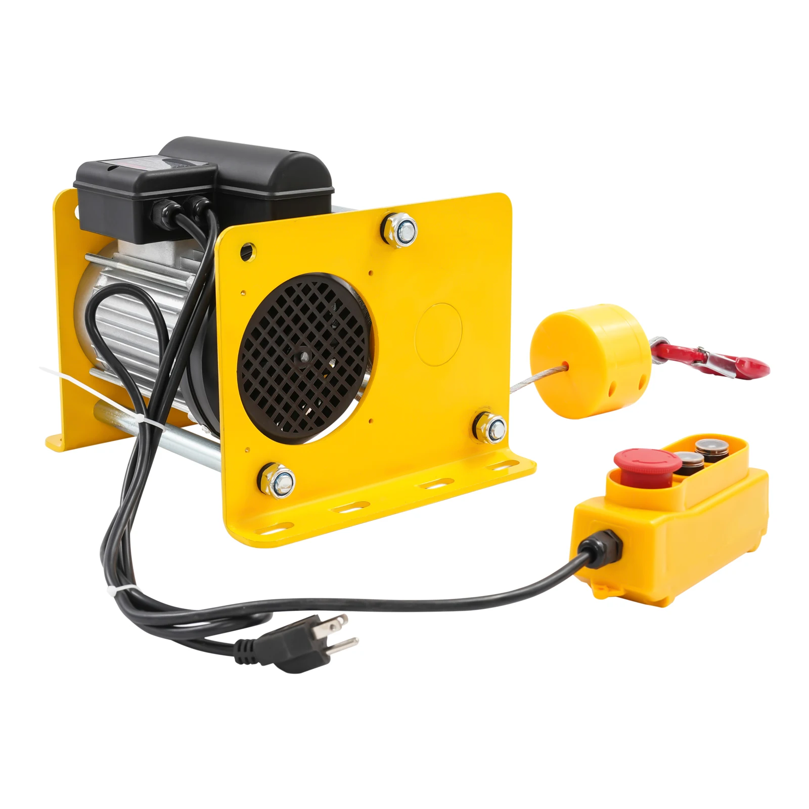 รอกไฟฟ้าสีเหลือง 110V/60Hz 400กก./881ปอนด์ พร้อมรีโมทแบบมีสาย, รอกไฟฟ้า 881 ปอนด์ พร้อมสายสลิงเหล็กยาว