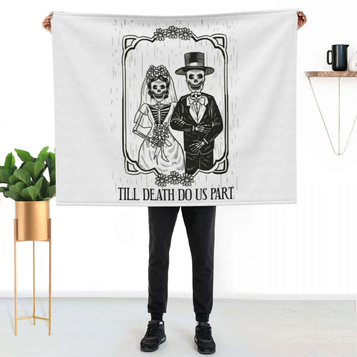

Till Death Do Us Part Skeleton Wedding Couple Valentines Day Gift Throw Blanket Multi Purpose Soft Warm Blanket for Home Travel