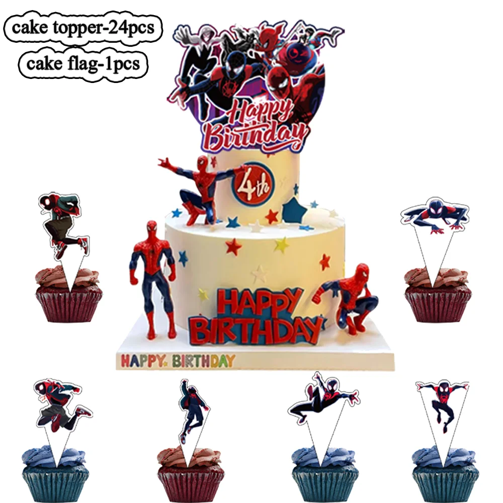 Spider Man Marvel Theme Cake Toppers Decoration for Children\'s Birthday Party Avengers Party Handmade Cupcake Dessert Flag