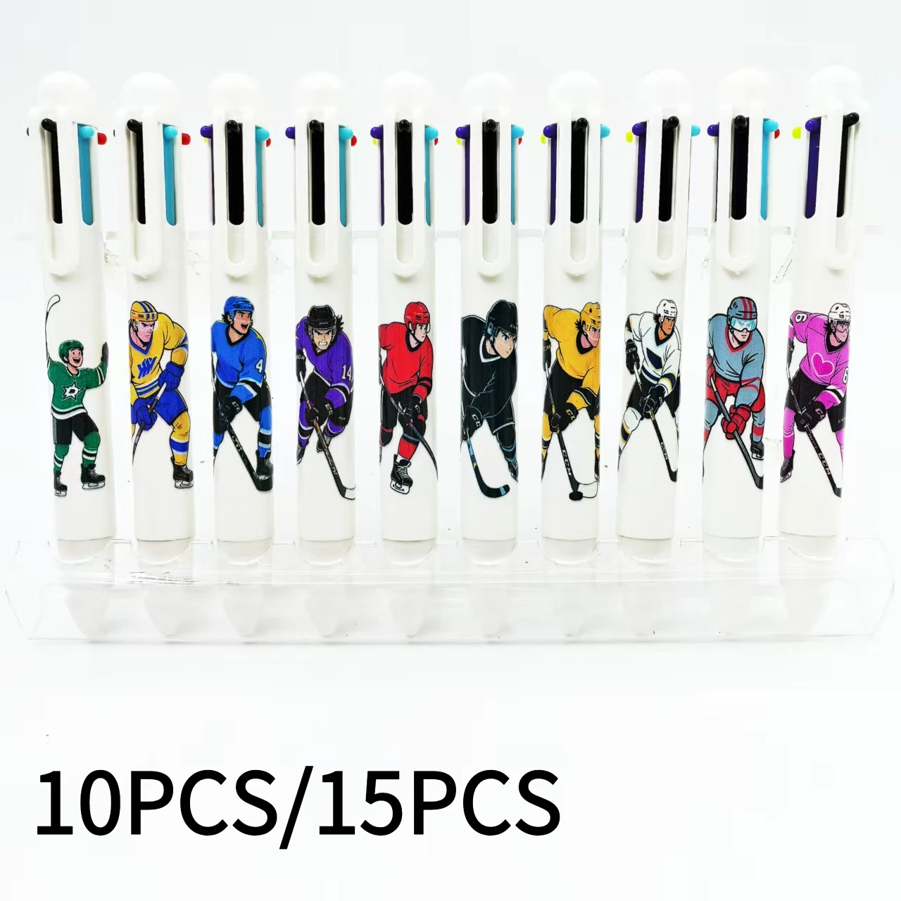 

10 шт./15 шт., креативная многоцветная ручка для хоккея с шайбой, хоккейная серия, шариковая ручка «шесть в одном», канцелярские принадлежности для возвращения в школу, подарок