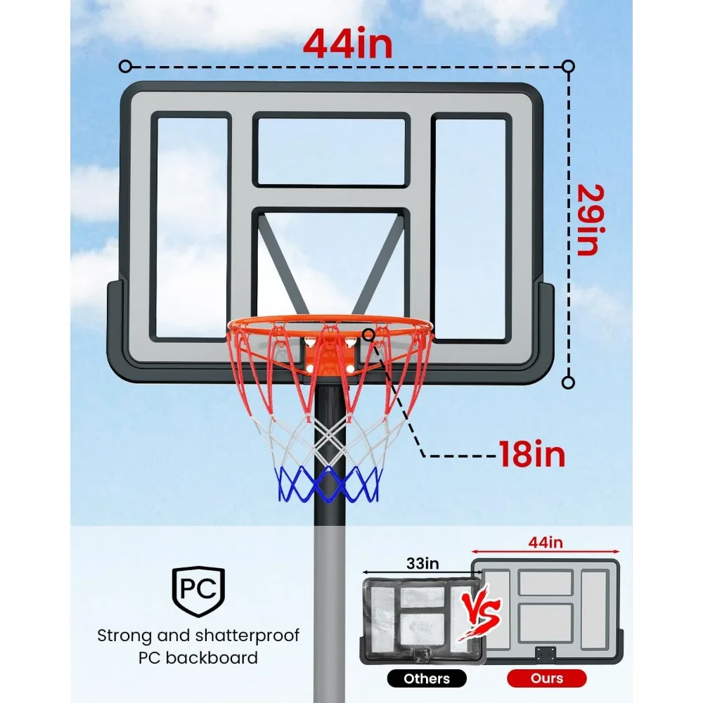 Регулируемая портативная система баскетбольных колец для использования на открытом воздухе, в помещении и на подъездной дороге — идеально подходит для детей, подростков и взрослых.