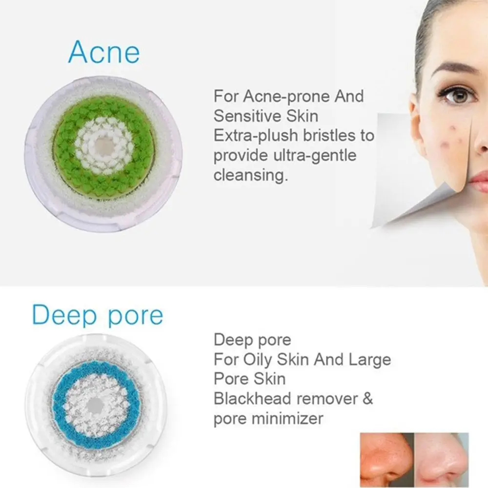 Escova de limpeza facial ultrassônica, cabeça de substituição sônica, clareamento, delicado, portátil, para acne, poros profundos, limpadores faciais