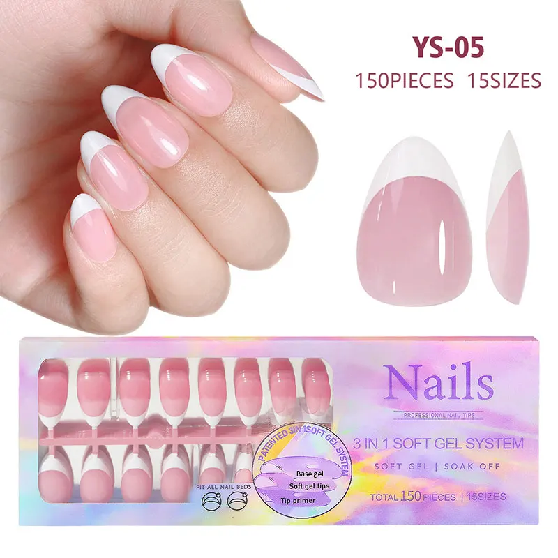 150pcs French Ballet Wearable Fake Nail Tips Press On Nail Seamless Removable Wearing Reusable Charming Full Cover Soft Gel Tips