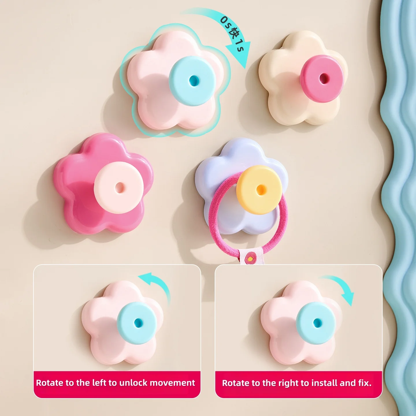 Pastel Flower Vacuum Suction Wall Hooks Strong Stable Not Easy To Fall Off Removable Hook For Bathroom Kitchen Door Study Room
