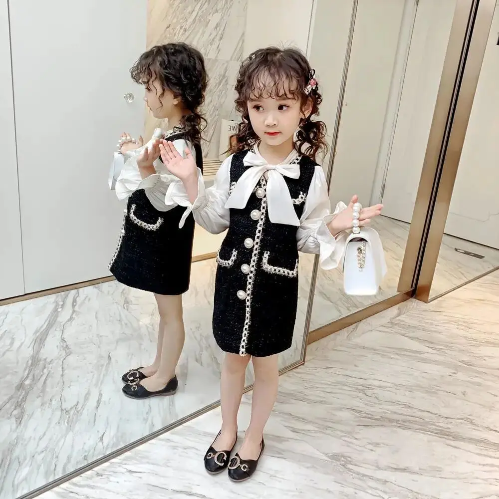 

Girls' Dress Spring and Autumn New Korean Edition Children's Long Sleeve Splicing Princess Dres 90-140cms