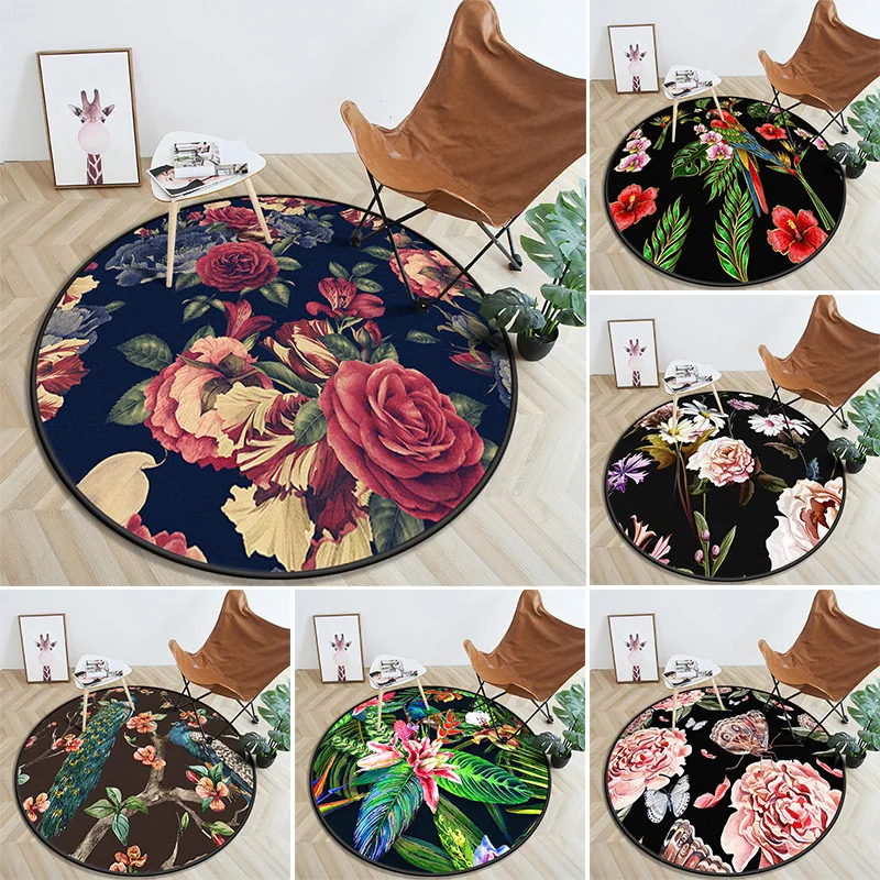 Flower Rose Round Carpet Printing Balcony Coffee Table Hanging Basket Living Room Garden Mat Living Room Decoration Dropshipping