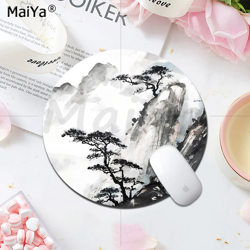 Chinese Ink Style Anti-Slip Round Kawaii Cartoon Anime Gaming Mouse Pad Keyboard Mouse Mats Deskpad Girls For Teen Girls Bedroom