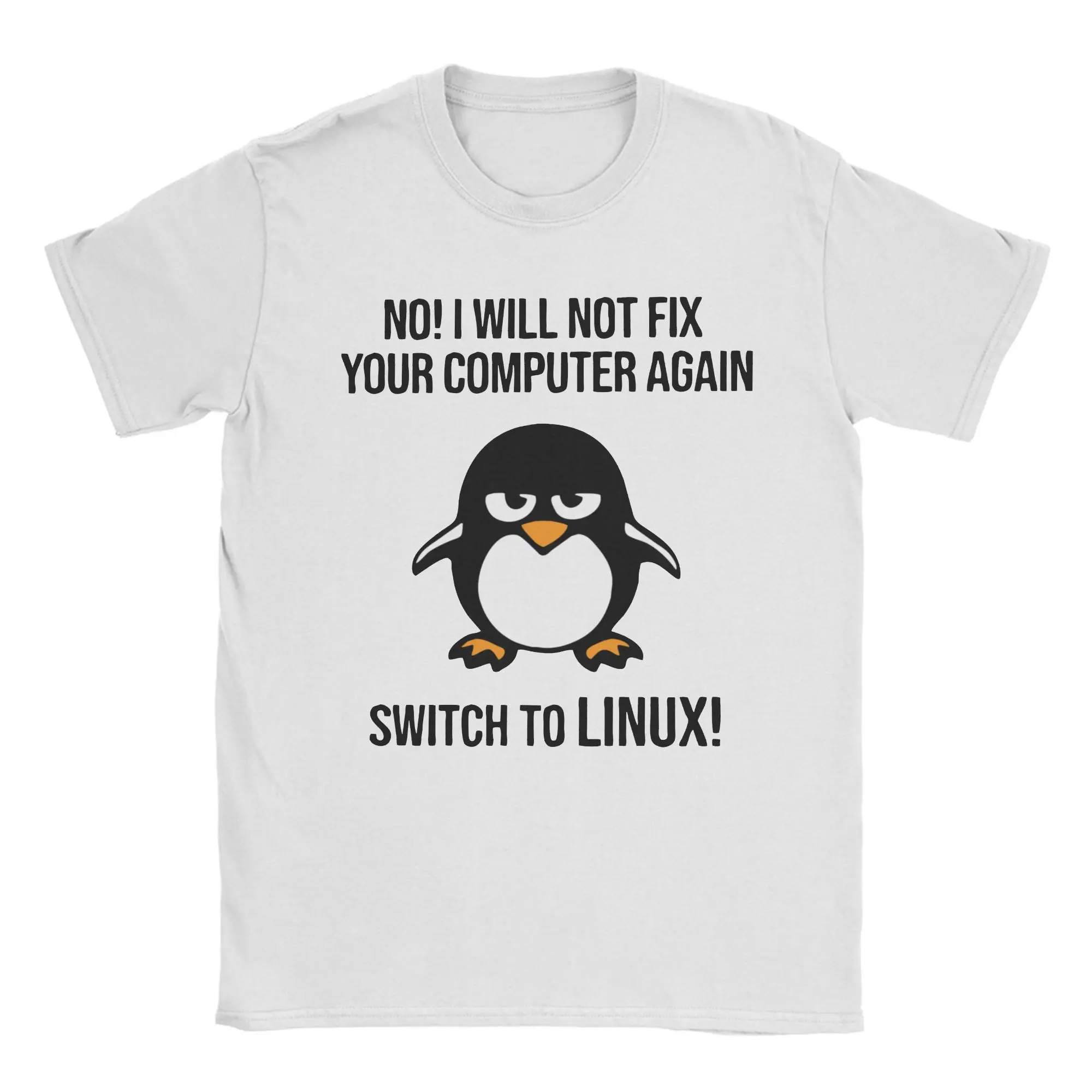 Swith to Linux Angry Tux Penguin T-Shirt Men 100%Cotton Programmer Computer Developer Geek Nerd Crewneck Summer Top Tee