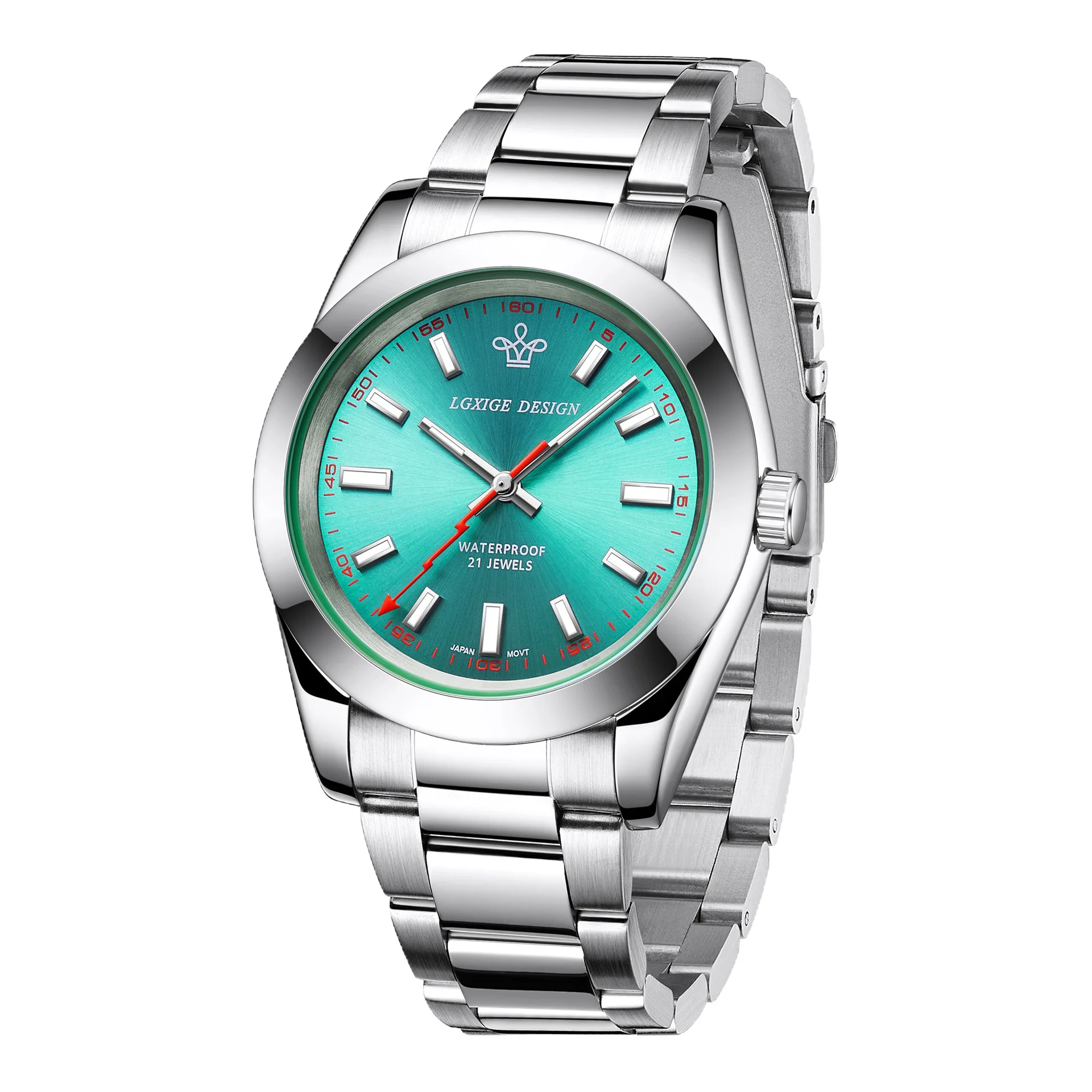 Винтажные часы с автоматическим механизмом для мужчин, механические наручные часы с зеленым сапфировым стеклом, полностью стальные водонепроницаемые светящиеся часы