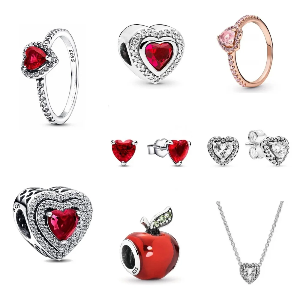 2024 New Red Heart Stone Series Heart Charm Diy Bead Fit European Bracelet 925 Sterling Silver Jewelry Accessories