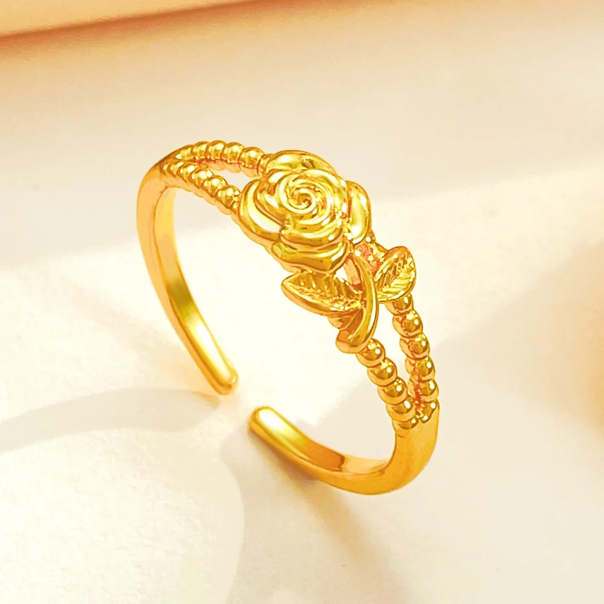 k Gold Color flower Ring for Women Bride Wedding Engagement Valentine\'s Day Pure Gold Color Rings Fine Jewelry Gifts