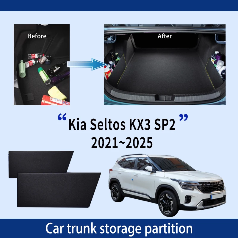 

For Kia Seltos KX3 SP2 2021~2025 2022 Car Upgrade Trunk Storage Partition Multifunction Storage Box Auto Interior Accessories