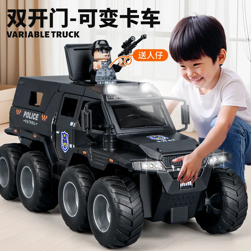 Sound And Light Inertia Eight Wheel Special Police Off-Road Vehicle Model Children's Toy,Simulation Can Open The Door Police Car
