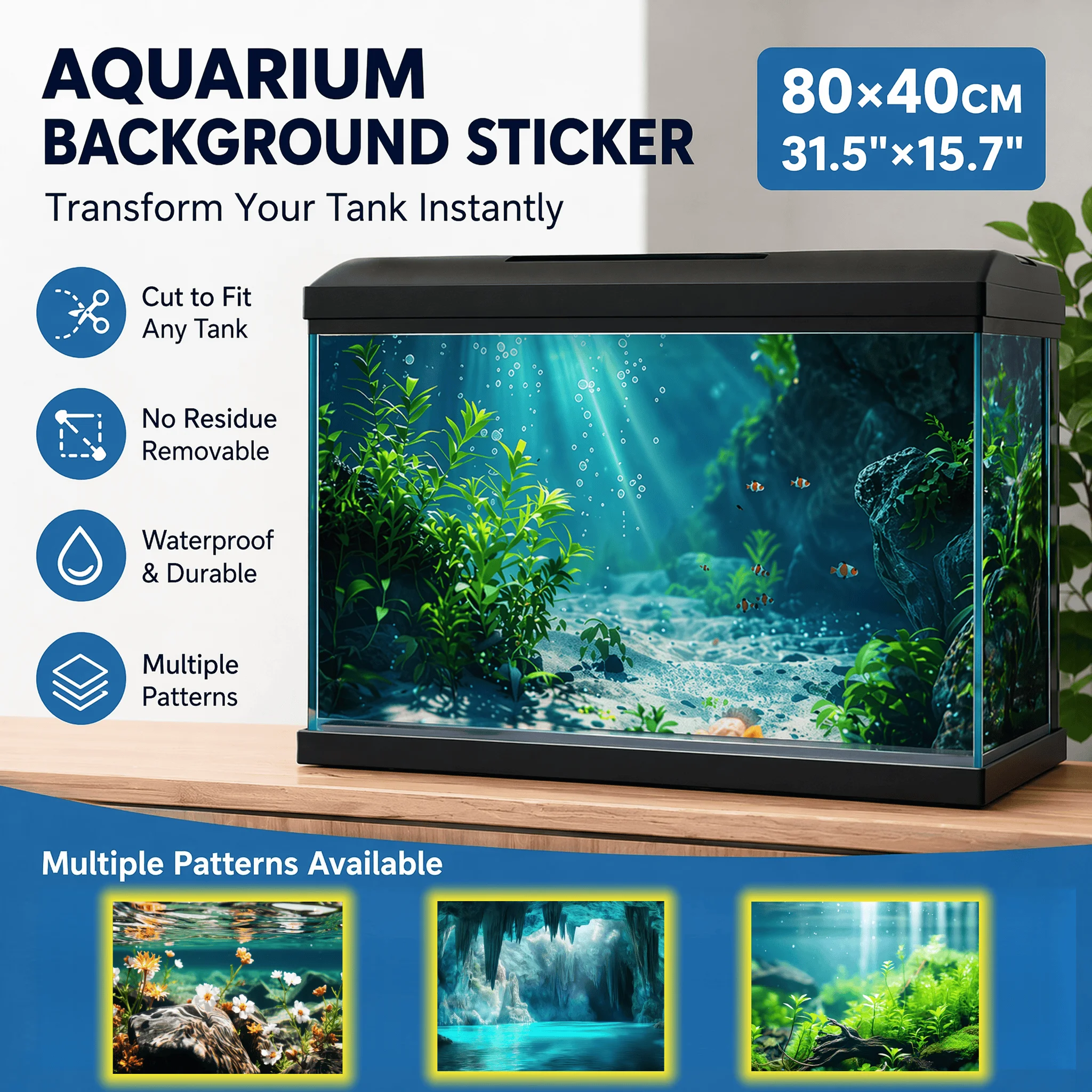 Aquarium Fish Wallpaper - Aquarium Achtergrondsticker 80x40cm Waterdichte Aquariumdecoratie PVC