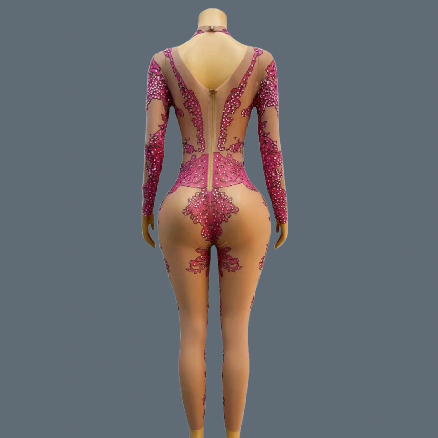 

Shine Pink Rhinestones Jumpsuit for Women Sexy Spandex Performance Dance Costume Nightclub Elastic Jumpsuit Stage Wear Fenputao
