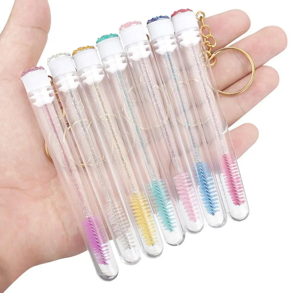 5PCS  Tube Eyelash Makeup Brush Eyebrow Comb Gold Keychain Fur Ball Decorate Eyelashes Spoolie Brushes Lash Extension Microbrush