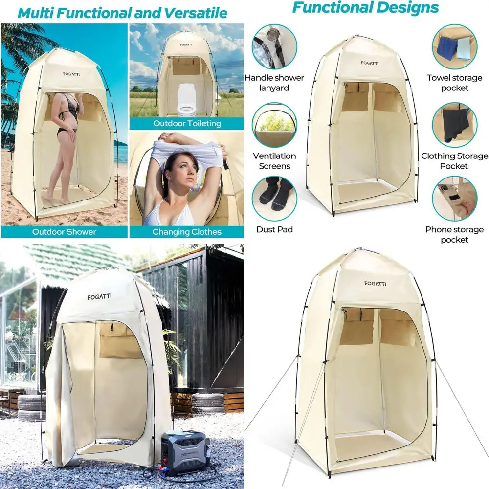 

Portable Outdoor Shower Tent with Floor, 6.9ft Tall, 3 Pockets, Carry Bag, Privacy Shelter, Wind-Resistant, Easy Setup