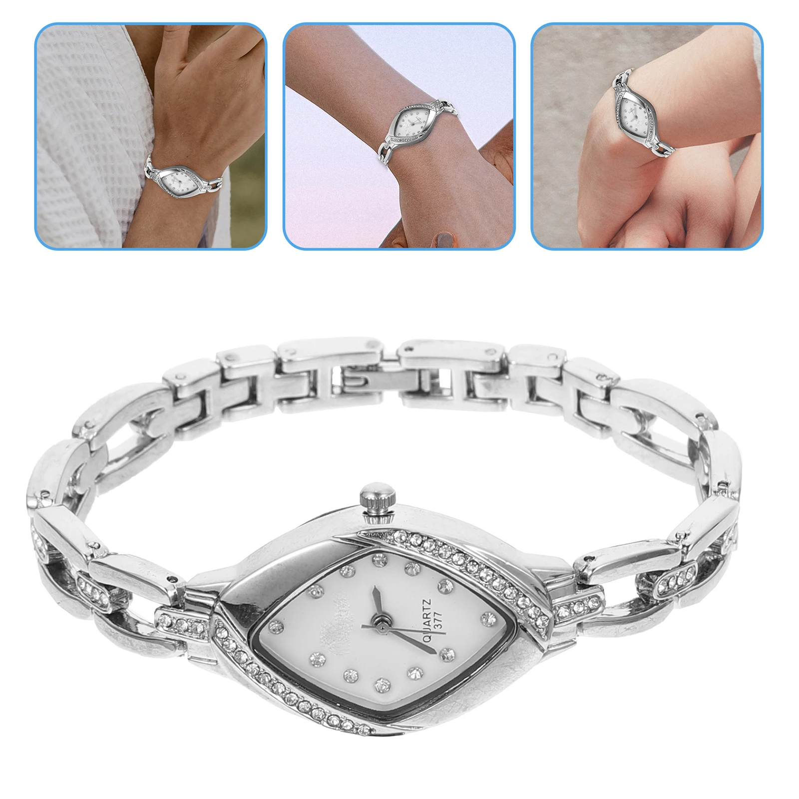 Reloj Mujer Rhinestone Muñequera Plata Pequeña Señoras Moda Navidad San Valentín Pulsera Durabilidad