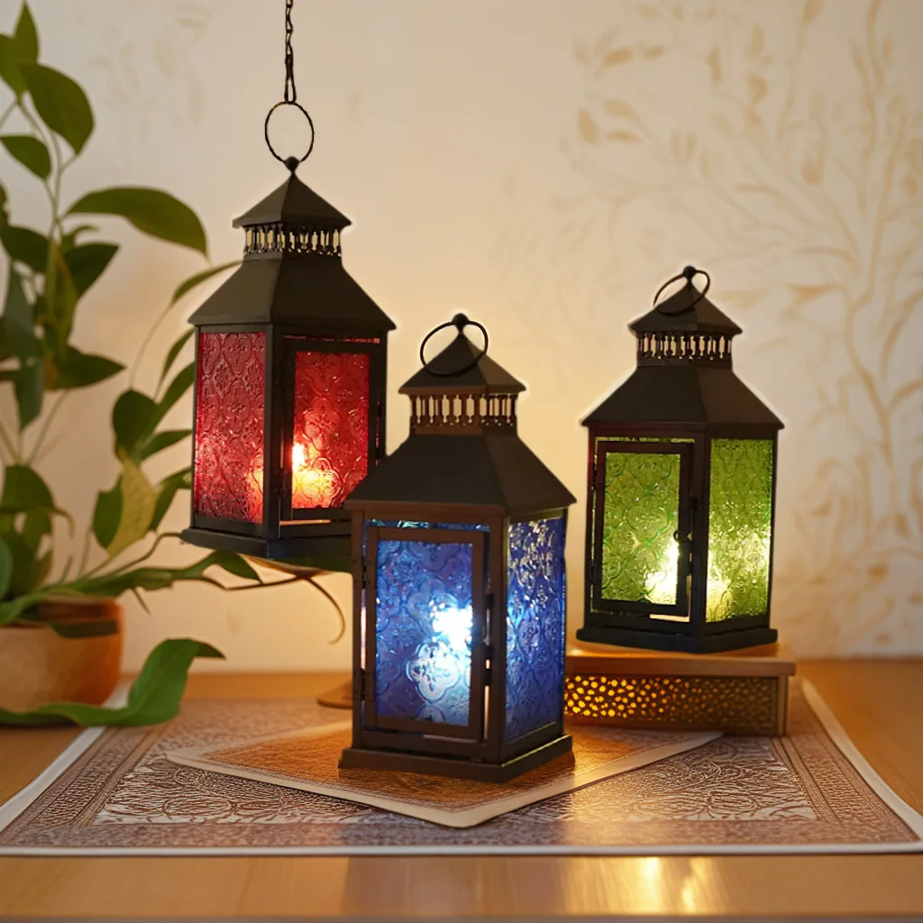 

New Moroccan wrought iron candle holder color small lantern household atmosphere decoration ornament labeling