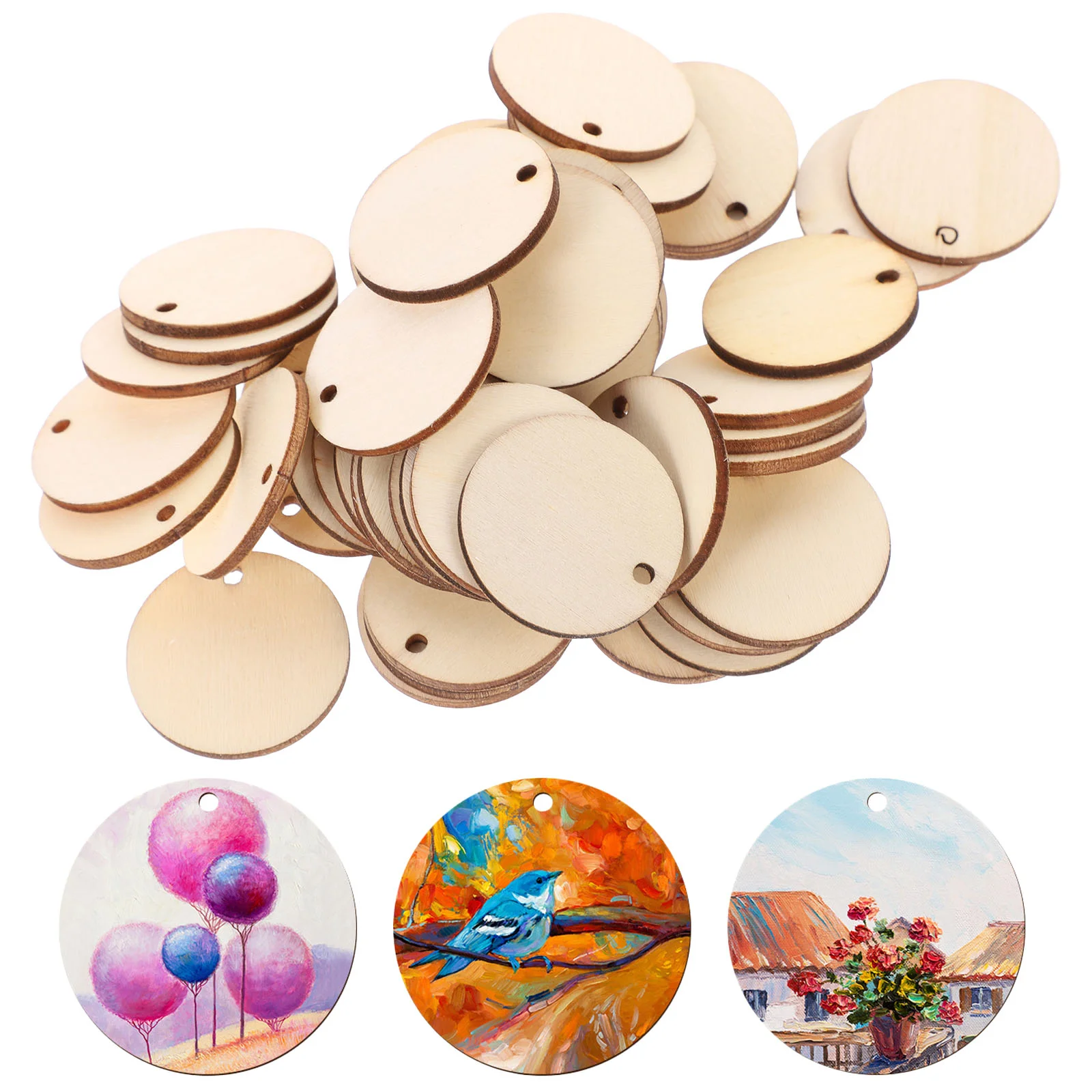 50 Pcs Artificial Round Stickers Waxing Pen Bamboo Decor Wooden Slice for Craft