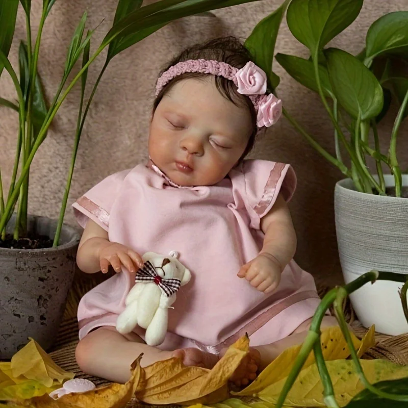 1 mini muñeca Reborn de 10 pulgadas y 26 cm, con vestido rosa, linda muñeca de simulación de realidad, pelo con raíces a mano,