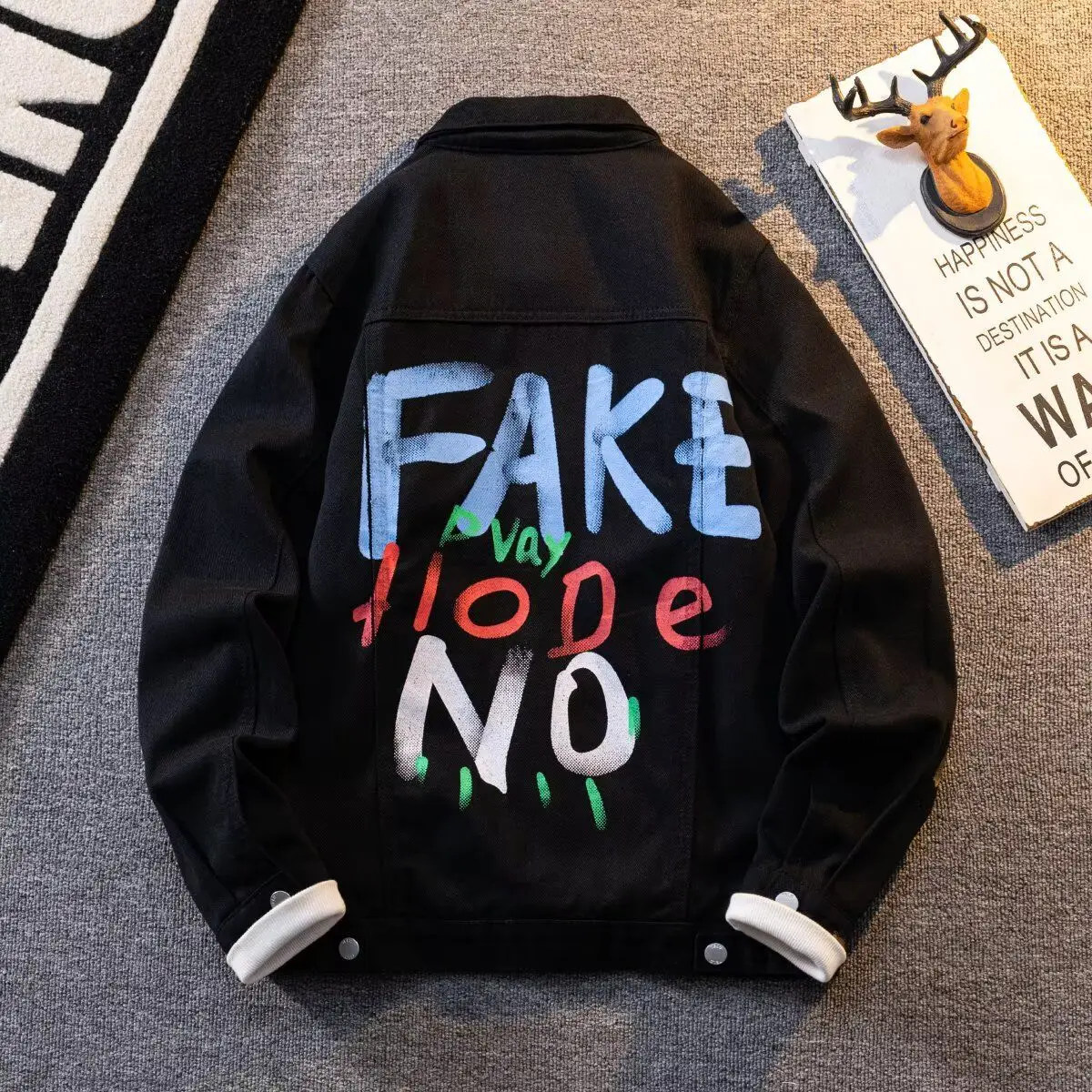 

Men's Denim Jaet Spring Autumn New Sle Fce Lined irt Stand Fit Long Sve Pure Color Casual Outerwear