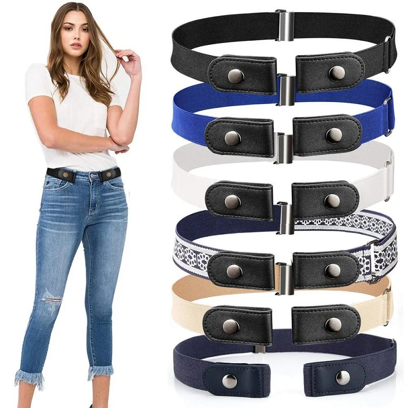 Jean Belt Elastic Belt Without Buckle Cowboy Canvas Women Buckle Free Belt Stretch Elastic Waist Women Belt Invisible Belt