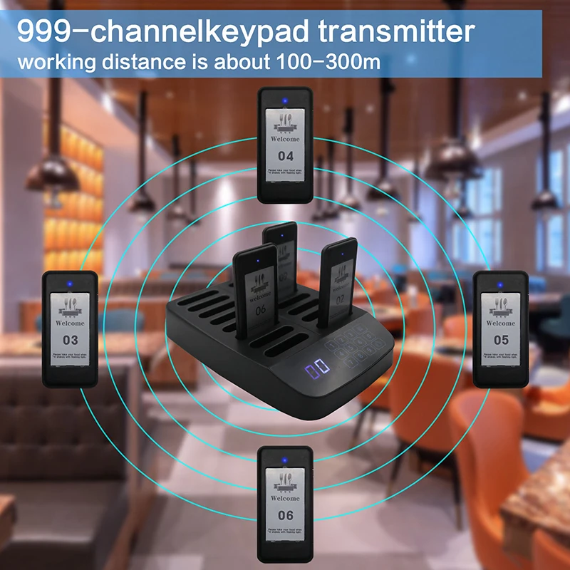 RP02 Queue Calling System Wireless Customer Buzzing Beeper Restaurant Queue Management System mit Blitzlichtvibration