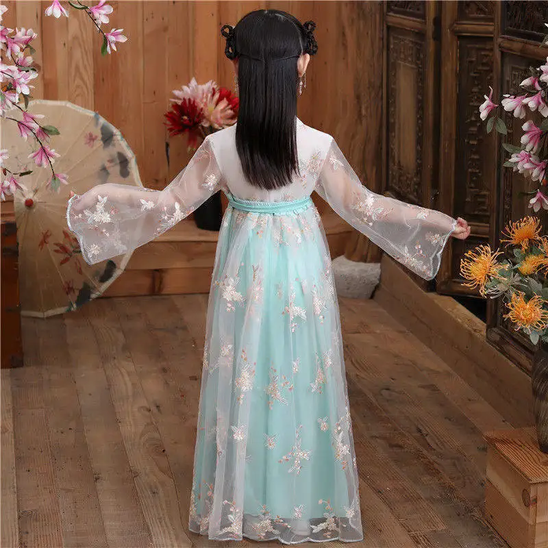 Vestido hanfu super imortal infantil, roupa antiga das meninas, conjunto estilo chinês infantil, vestido de fada antiga das mulheres, verão