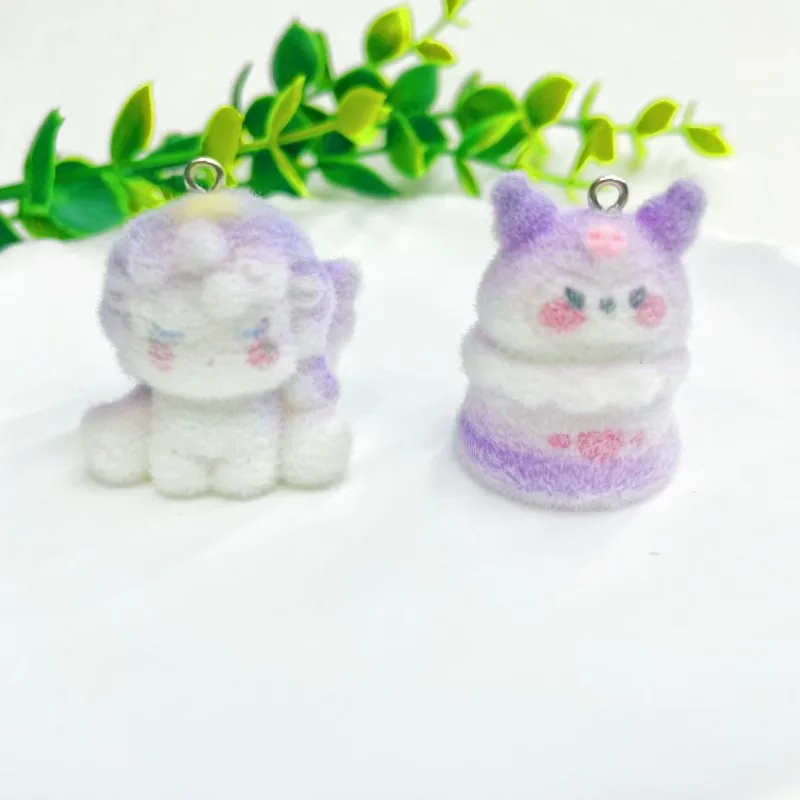 20pcs 3D Cartoon unicorn Charms Flocking resin Animal Pendants for Necklaces Keychain Bracelets DIY Jewelry make