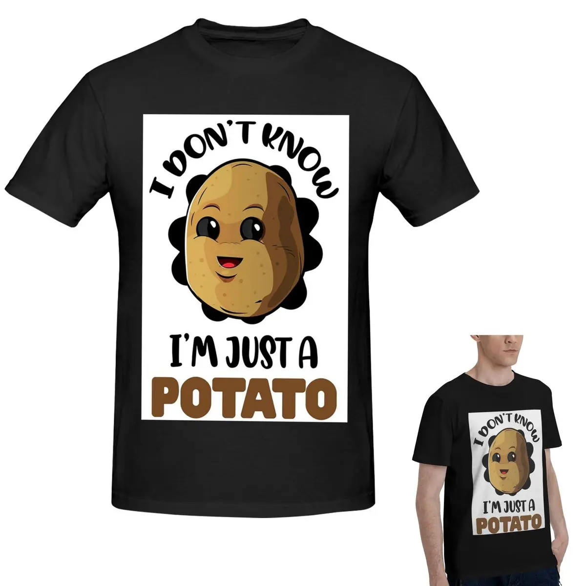 

100% хлопок «Я не знаю, я просто картофель» — подарочная футболка для любителей картофеля, мужская забавная футболка, мужские летние рубашки с круглым вырезом, топы S-6XL
