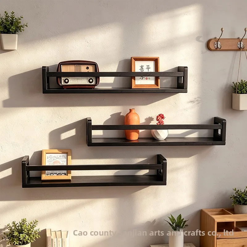 Wooden Wall Mounted Storage Shelf Three Piece Set Single Tier Hanging Book Magazine Organizer Living Room Toys Sundries Natural