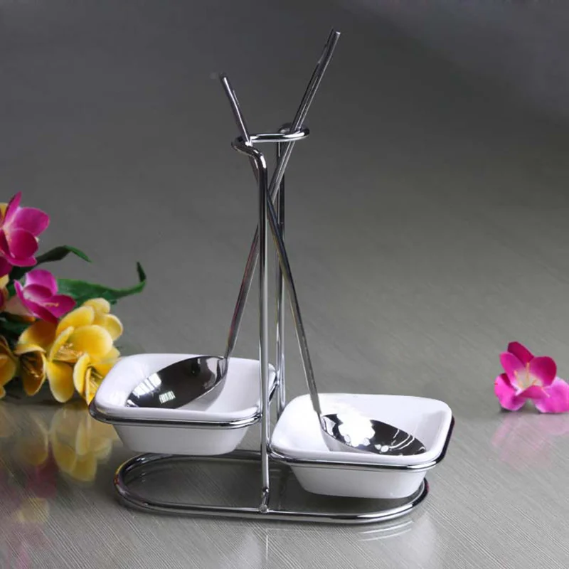 New Stainless Steel Spoon Rest with Ceramic Bowl Kitchen Shelf Storage Rack Colander Spoon Holder Drainer Kitchen Accessories