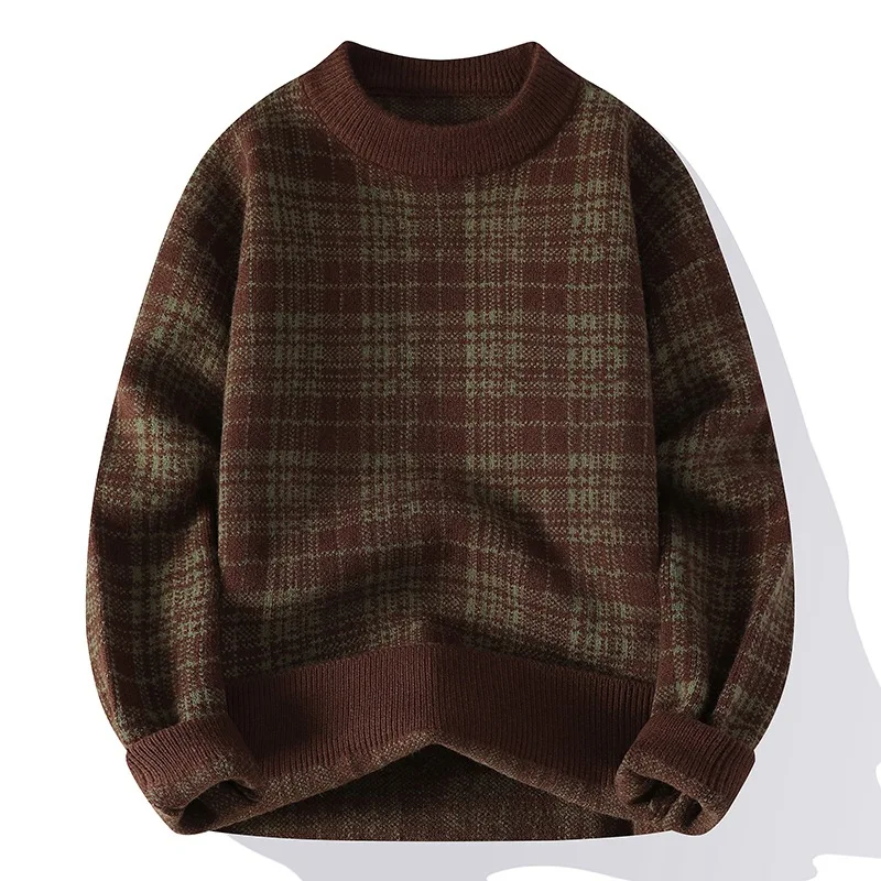 

2024 Autumn and Winter New Fashion Trend Checkered Pattern Sweater Loose Thick Warm Casual Pullover