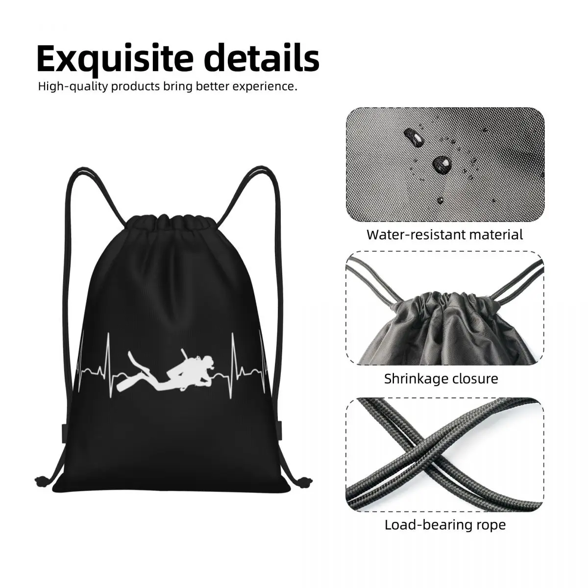 Bolsa con cordón de latido del corazón de buceo personalizada para hombres y mujeres, mochilas de Yoga para compras, buceo, deportes, gimnasio, Sackpack