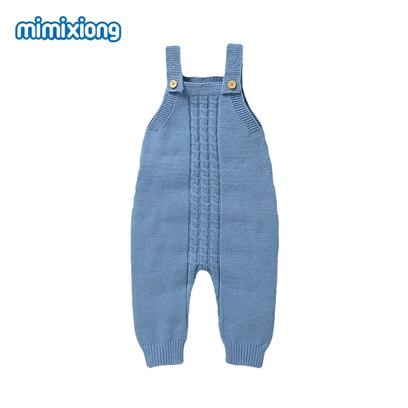 Boys Girls Strap Jumpsuits Outfits 0-18m Toddler Netural Playsuits One Pieces Newborn Baby Rompers Blue Sleeveless Knit Infantil