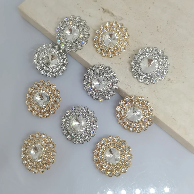 23MM Large Rhinestone Flower Buttons Of Clothing Wholesale Fashion Luxury Big Diamond Decor Button For Women Sewing Needlework