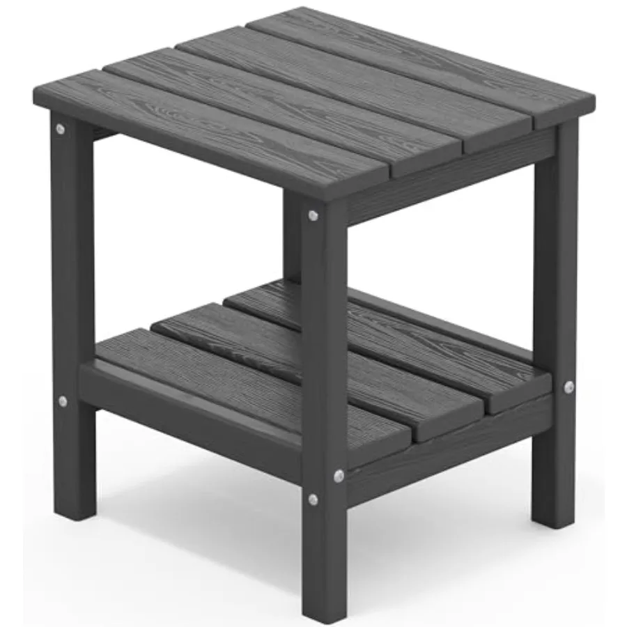 

2-Tier HDPE Outdoor Side Table for patio use, weatherproof rectangular Adirondack side table in gray, durable UV-resistant mate