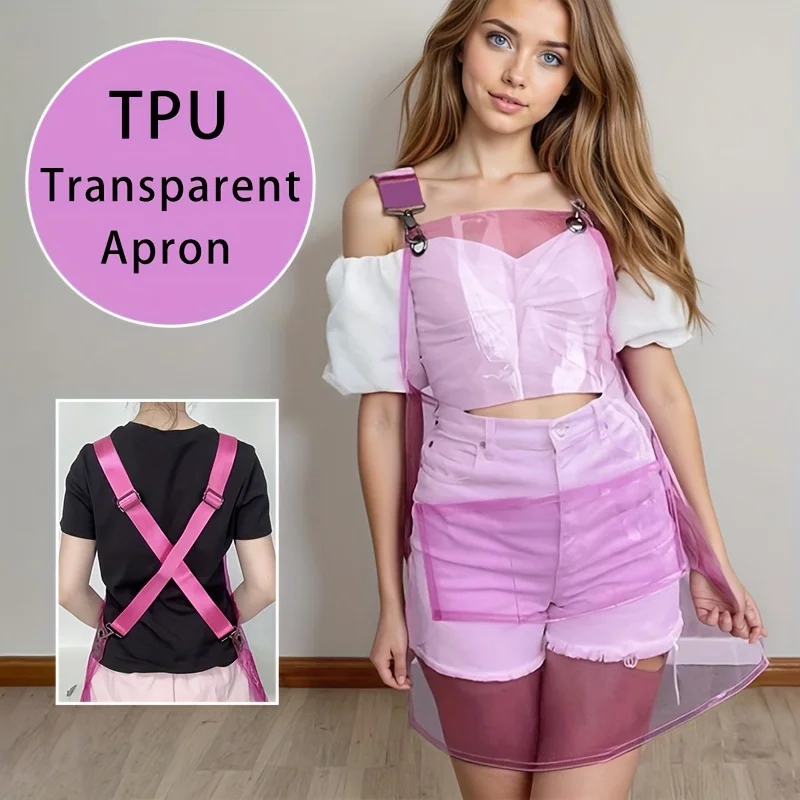 

New Fashion Pink Clear Transparent Kitchen Apron Restaurant TPU Thick Hairdresser Cafe Waterproof Nail Salon 3 Pocket Apron