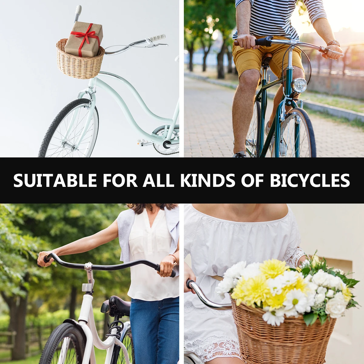 

Willow Wicker Front Bike Basket Style Large Space for Books Bags Picnic Baskets for Bicycles Wicker Baskets