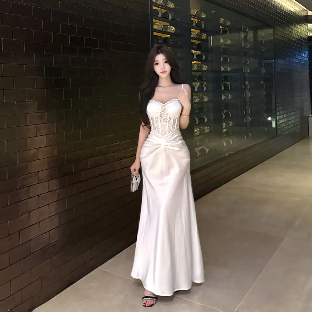 2025 ภาษาฝรั่งเศสคําซาติน High End Elegant ชุดราตรีผู้หญิงฤดูร้อนเซ็กซี่สปาเก็ตตี้ชุดที่มีความซับซ้อน Mature สไตล์ Party Dress