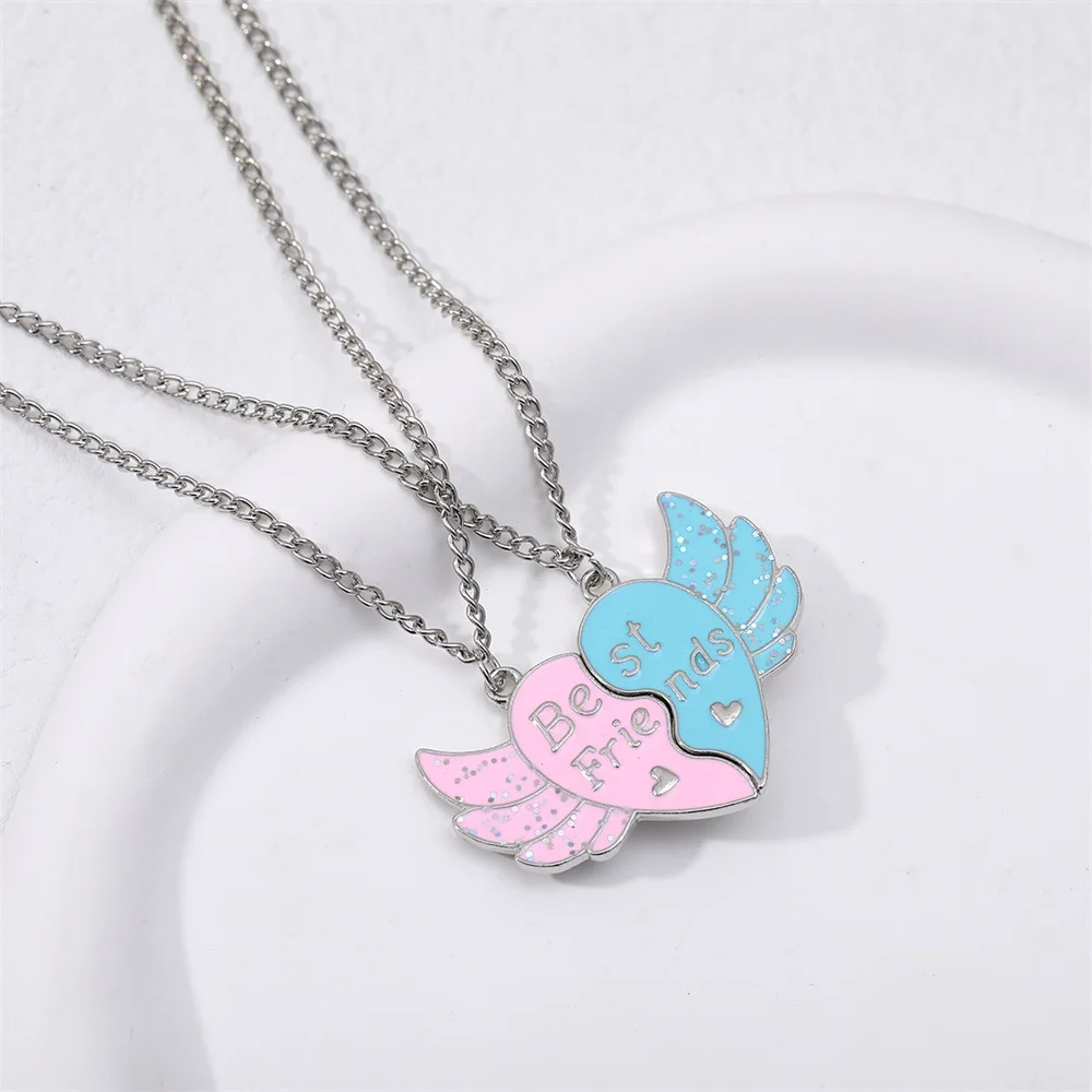 Lovely Love Wing Magnet Necklace for Women Trendy DIY Angel Heart Stitching Pendant BFF Best Friends Jewelry Girlfriends Gifts