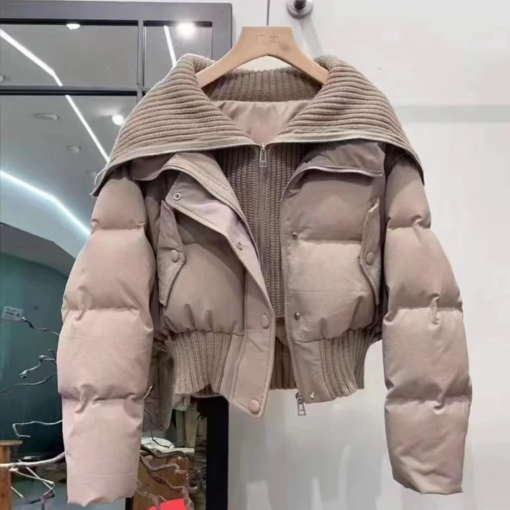 

2025 European Women's Down Jacket Commuter Knitted Collar Short Fashion Jacket