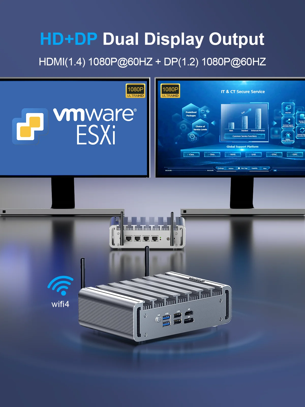 Fanless Mini PC with 4-Port 2.5G Ethernet: Intel N100, Dual Display, SATA/NVMe, Designed for Networking & Industrial Use