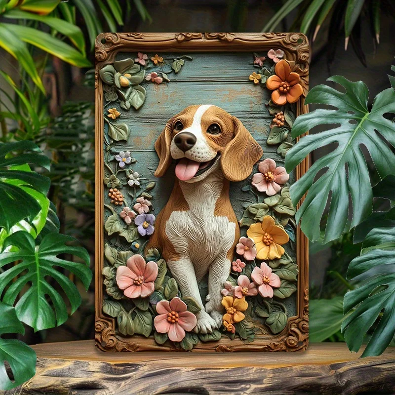 Beagle Puppy 3D Aluminum Wall Art - Textured Metal Sign, Weather-Resistant Home Decor, Pre-Drilled
