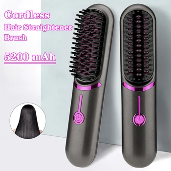 Image Wireless Hair Straightener Brush Fast Heated Straightener Brush Multifunctional Ceramic Hair Curler Anti-scalding Heating Comb