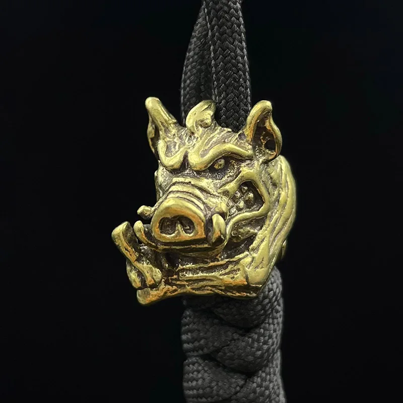 Wild Boar King Brass Knife Bead DIY EDC Paracord Lanyard Pendants Outdoor Survival Tool Retro Animal Piggy Bracelets Accessories