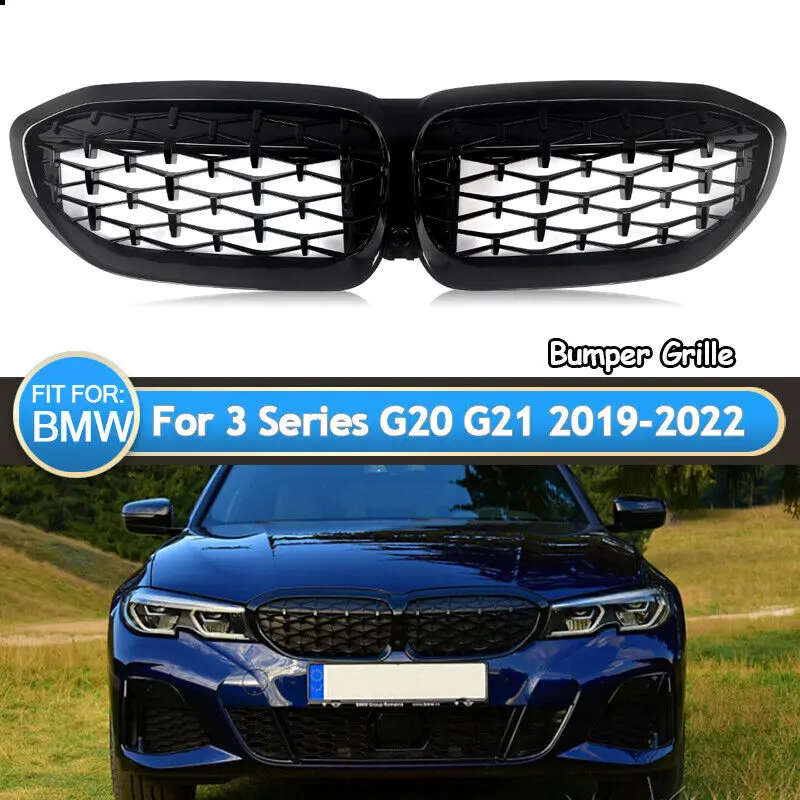 

Chrome Diamond Front Kidney Grill Gloss Black Fit 2019+ BMW 3 Series G20 G21 xDrive 318i 320i 330i M340i 318d 320d 330d M340d